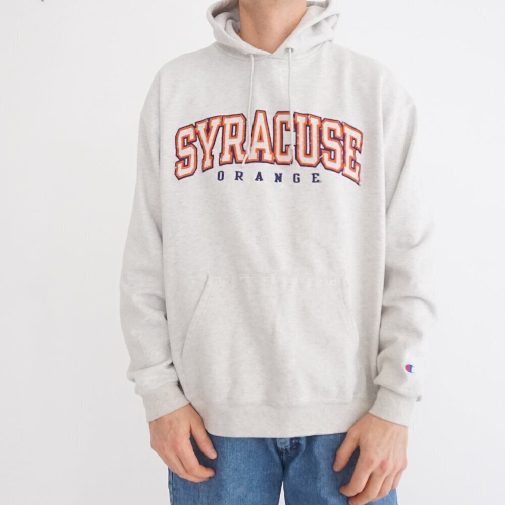 VTG Champion Oatmeal Syracuse Collegiate Logo Hooded Knit Sweatshirt Heritage XL